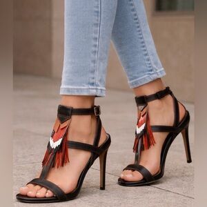 Brian Atwood Fringe Strappy Heels